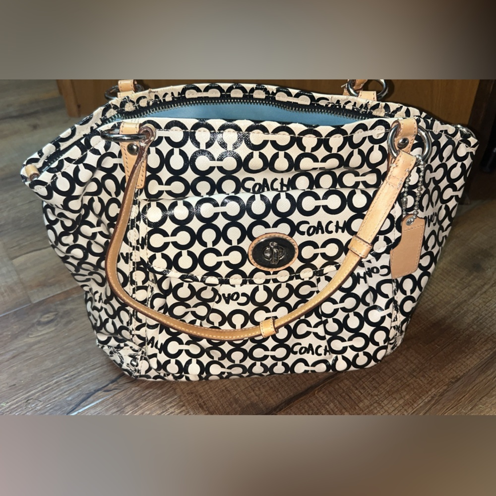 Vintage Coach Black and Cream Geometric Tote